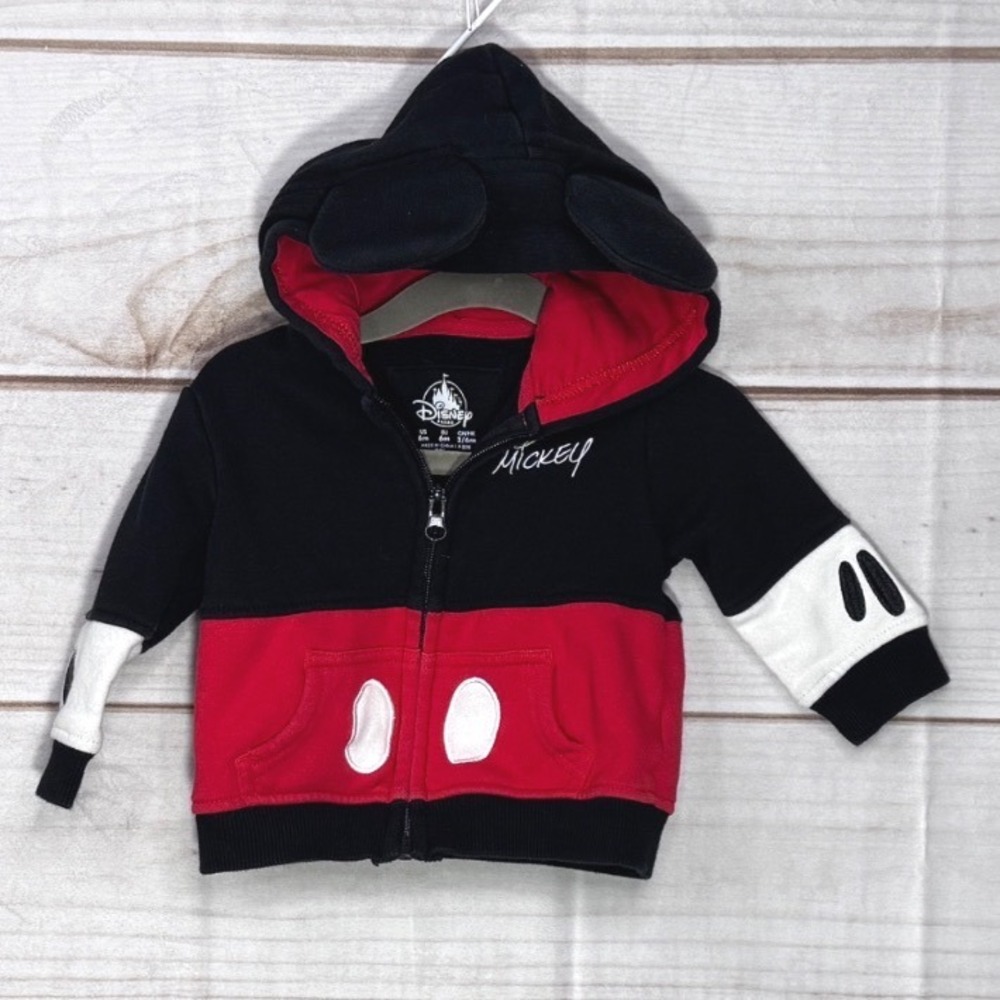 Disney Parks Mickey Mouse Infant Zip Up Hoodie Black Red Ears 6M